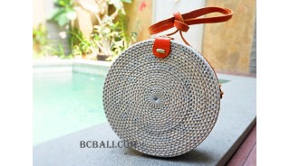 straw synthetic rattan circle bag color grey